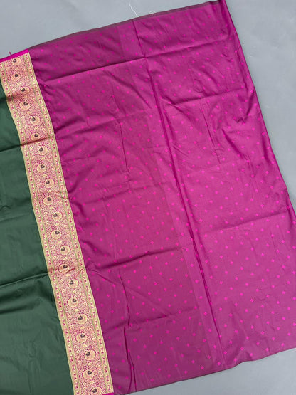 GREEN & PINK SOFT SILK BANARASI SAREE