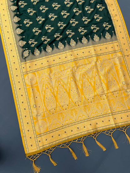 GREEN & YELLOW SOFT SILK BANARASI SAREE