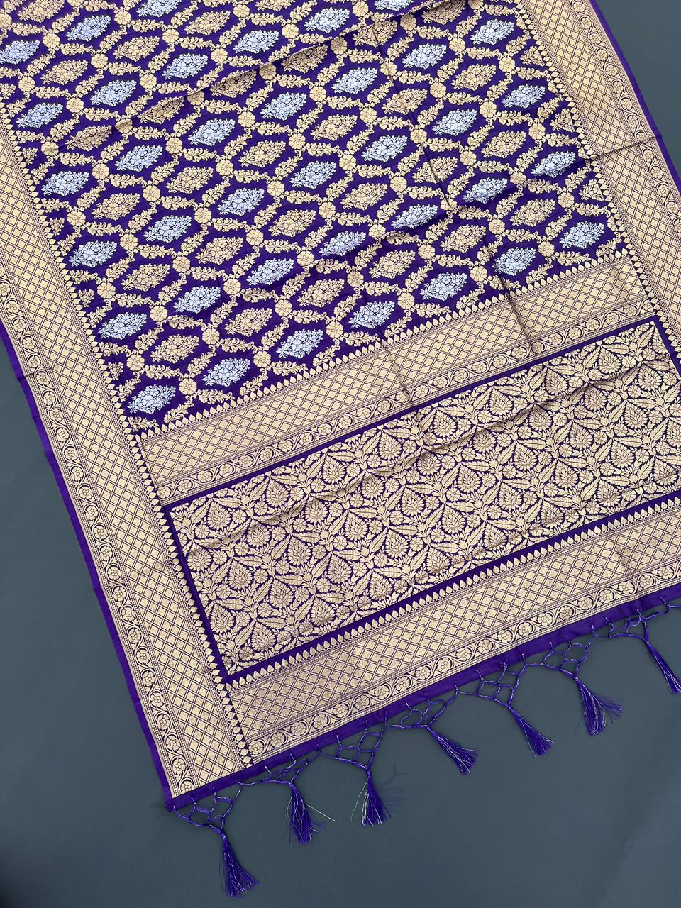 purple banarasi silk saree