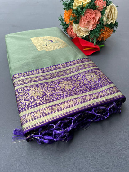 GREEN & BLUE BANARASI SILK SAREE