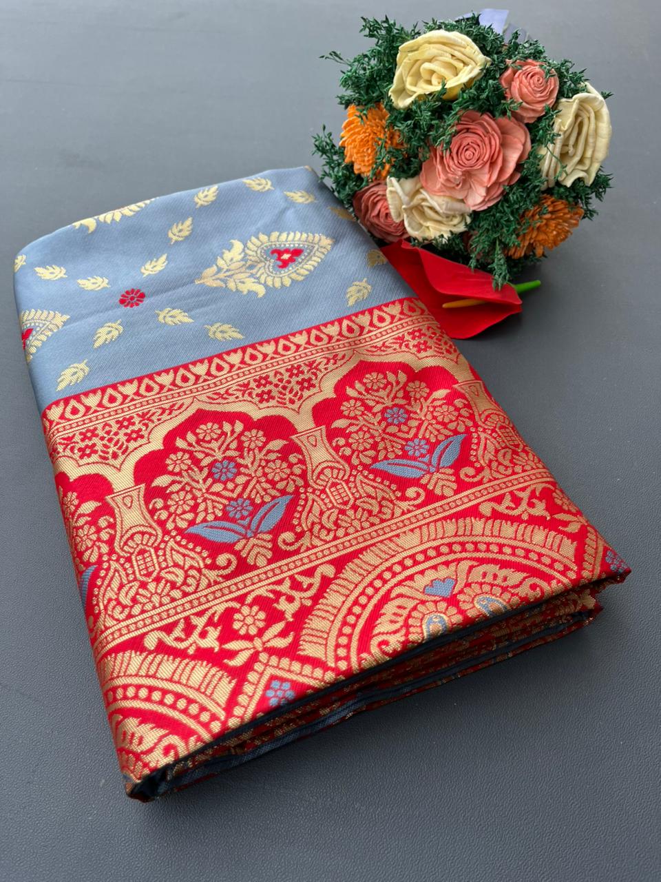 gray paithani silk saree