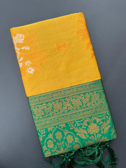 YELLOW & GREEN SOUTH KANJIVARAM SILK SAREE