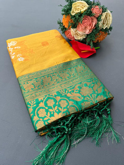 YELLOW & GREEN SOUTH KANJIVARAM SILK SAREE