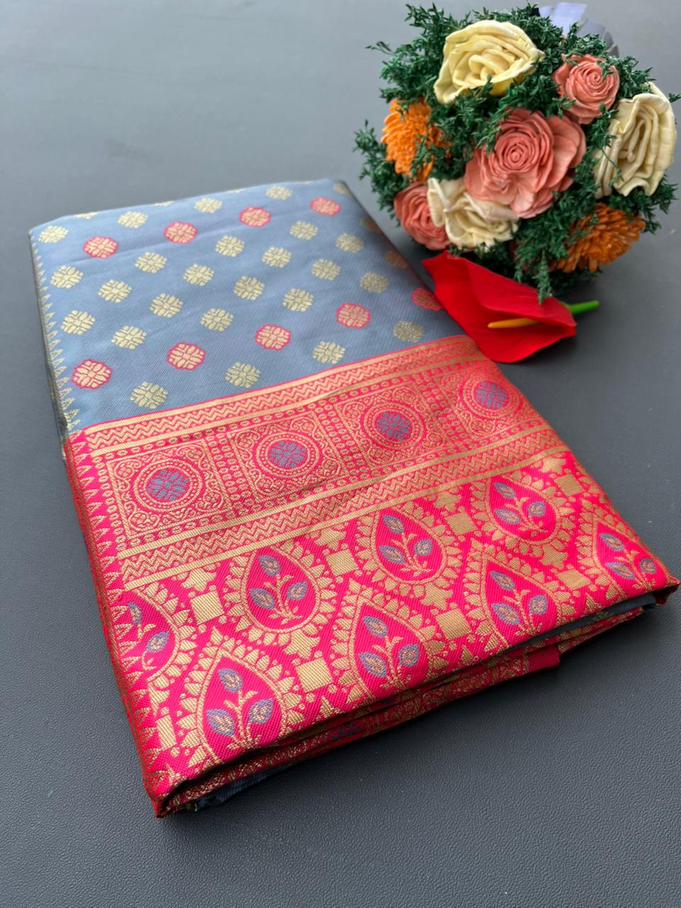 gray paithani silk saree