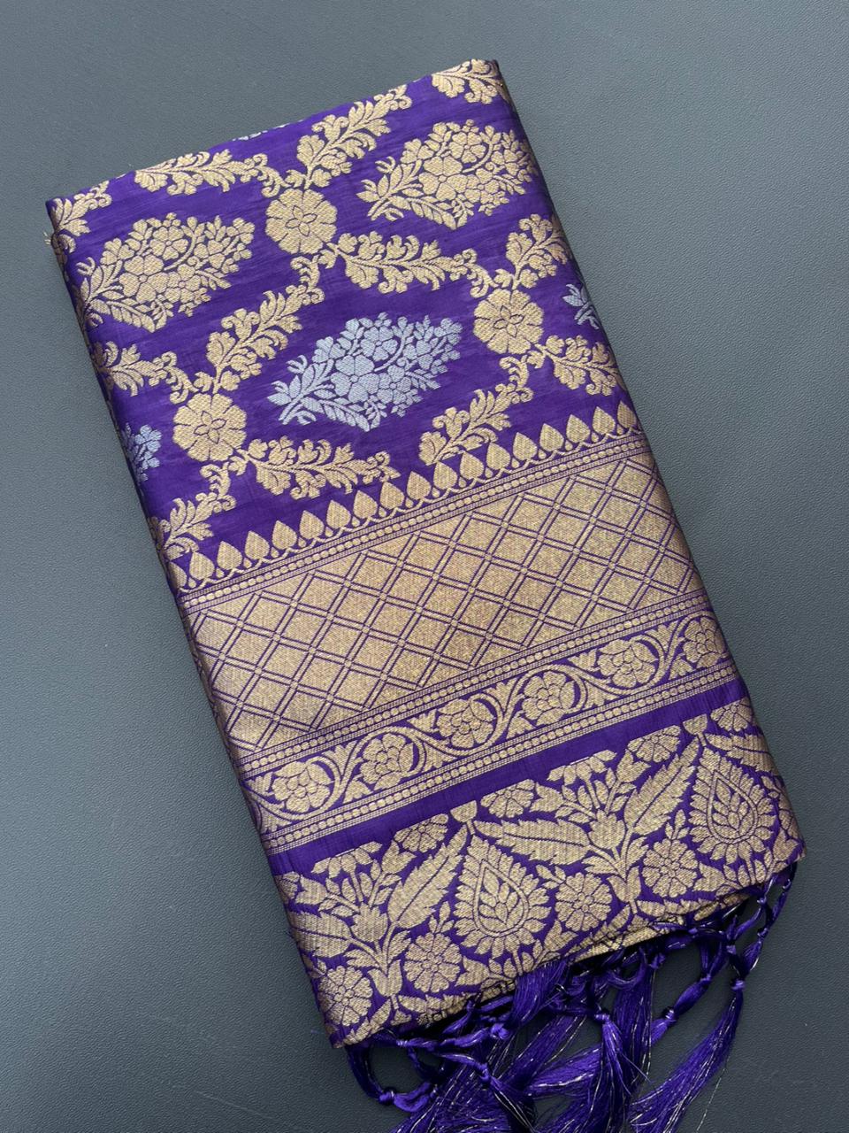 purple banarasi silk saree