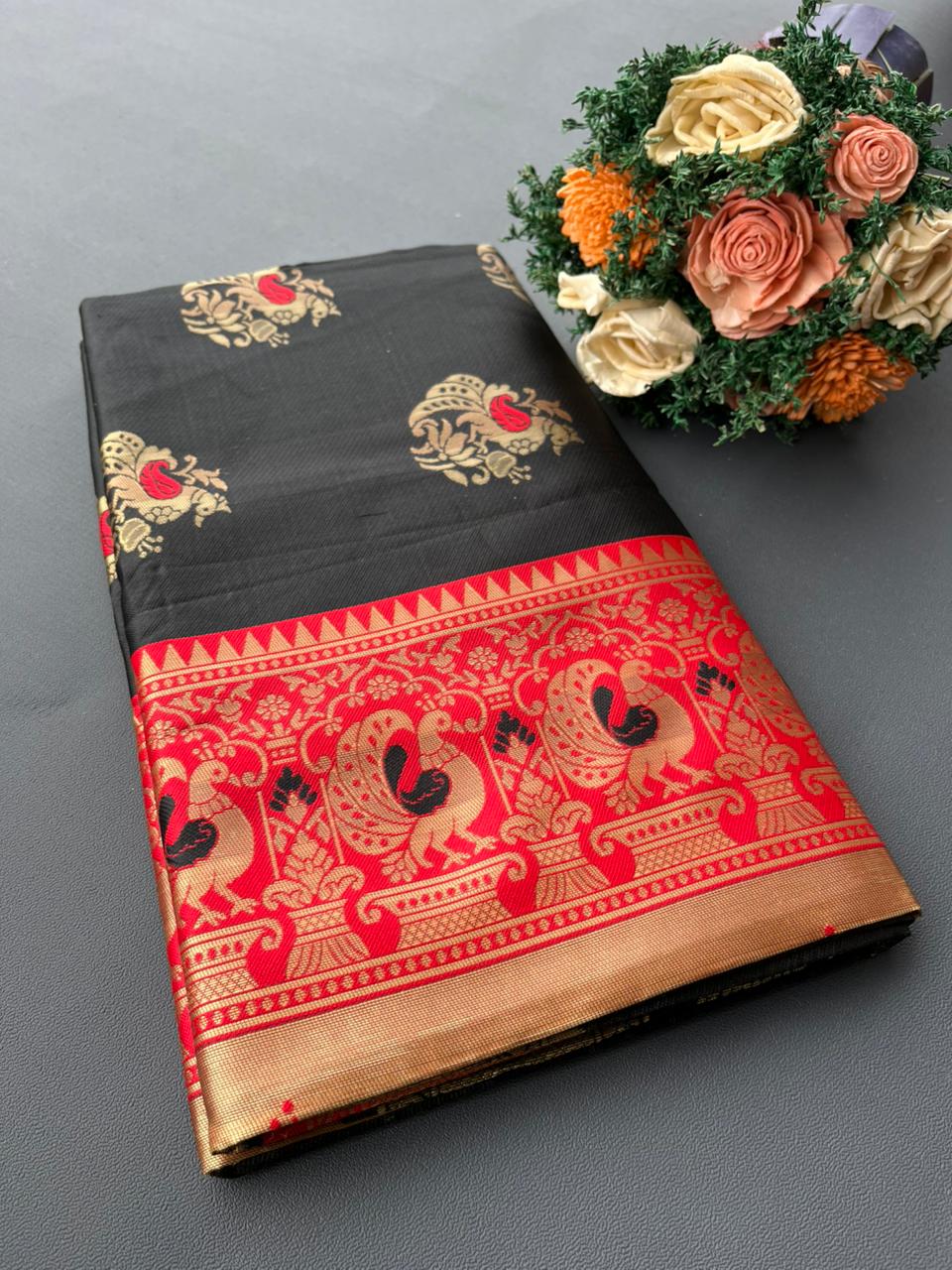black  paithani silk saree