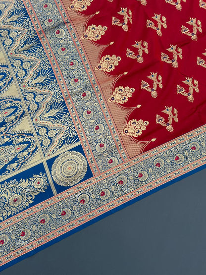 RED & SKY SOFT SILK BANARASI SAREE