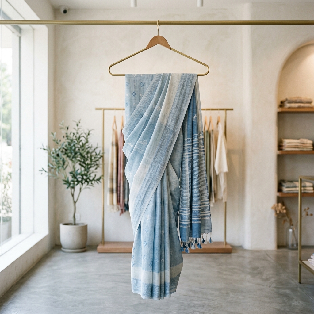 Classic Blue Cotton Saree