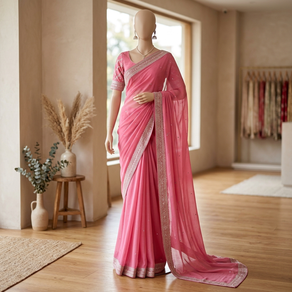 Embroidered Pink Georgette